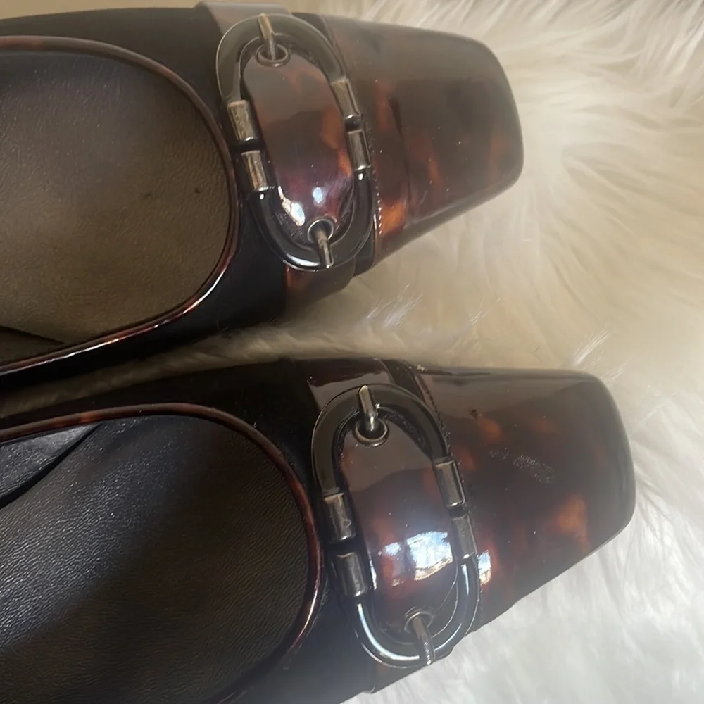 Stuart Weitzman wedge flat brown marble patent and black suede vintage Sz 9M
